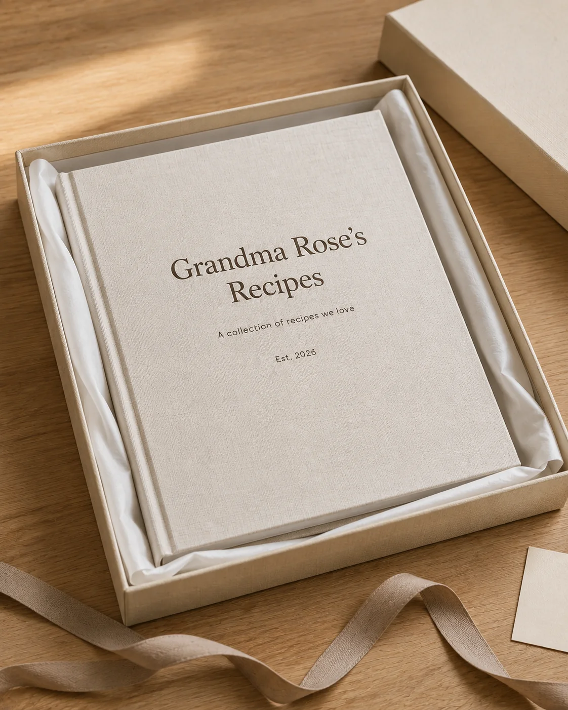 A personalized family recipe book arranged as a keepsake gift